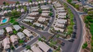 Panoramic view of neighborhood in roofs of houses of residential area the Phoenix Arizona USA